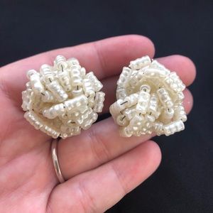 Vintage opal wrapped beads clip-on earrings